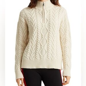 Lauren by Ralph Lauren Women’s Cable Knit Quarter Zip-Cream Size XS